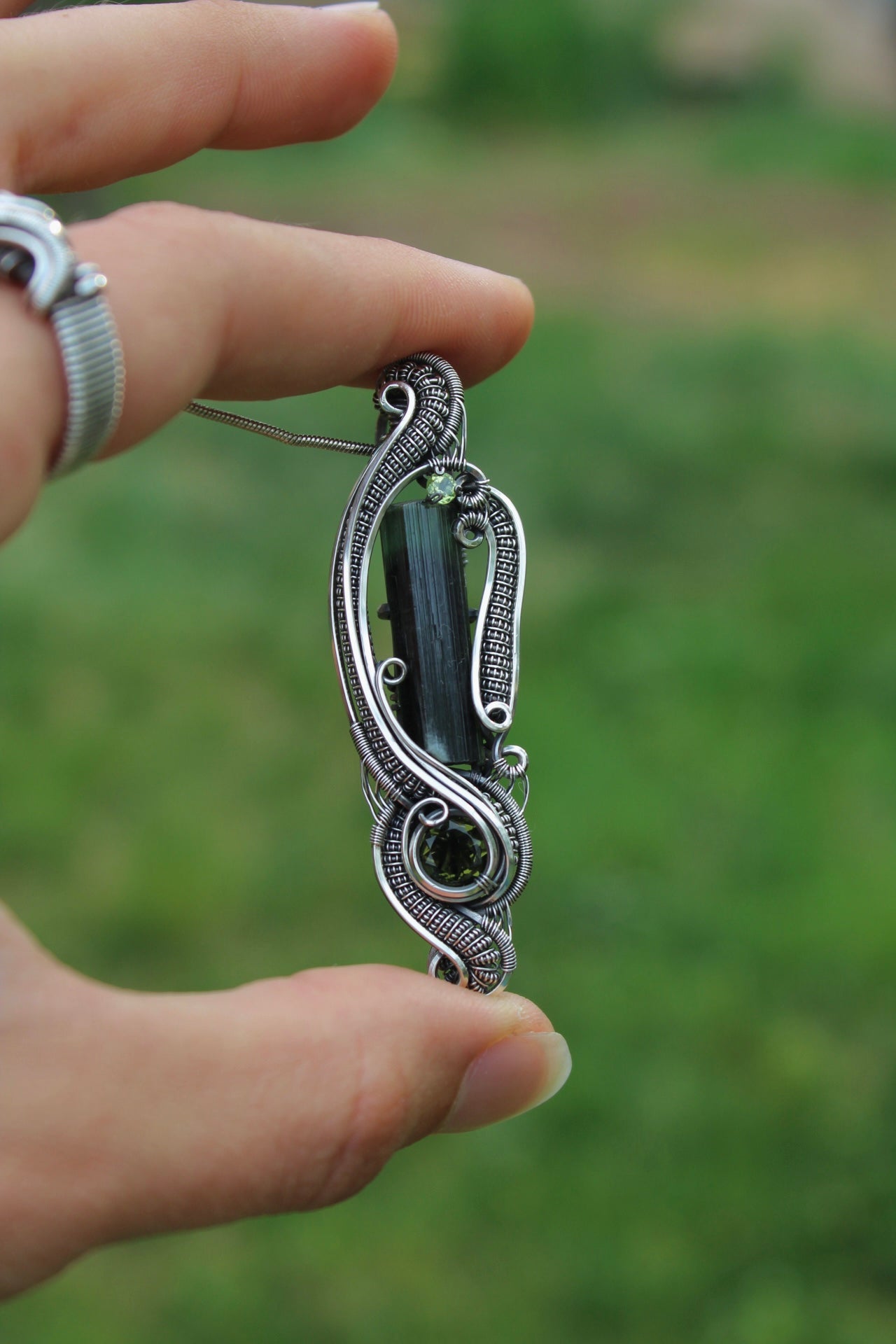 Tourmaline & Moldavite Pendant