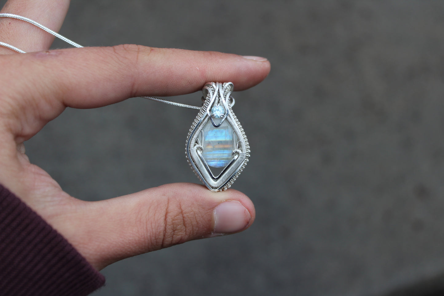 Rainbow Moonstone and Blue Topaz Pendant
