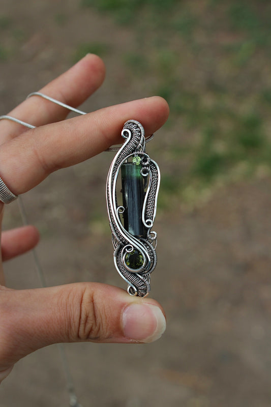 Tourmaline & Moldavite Pendant