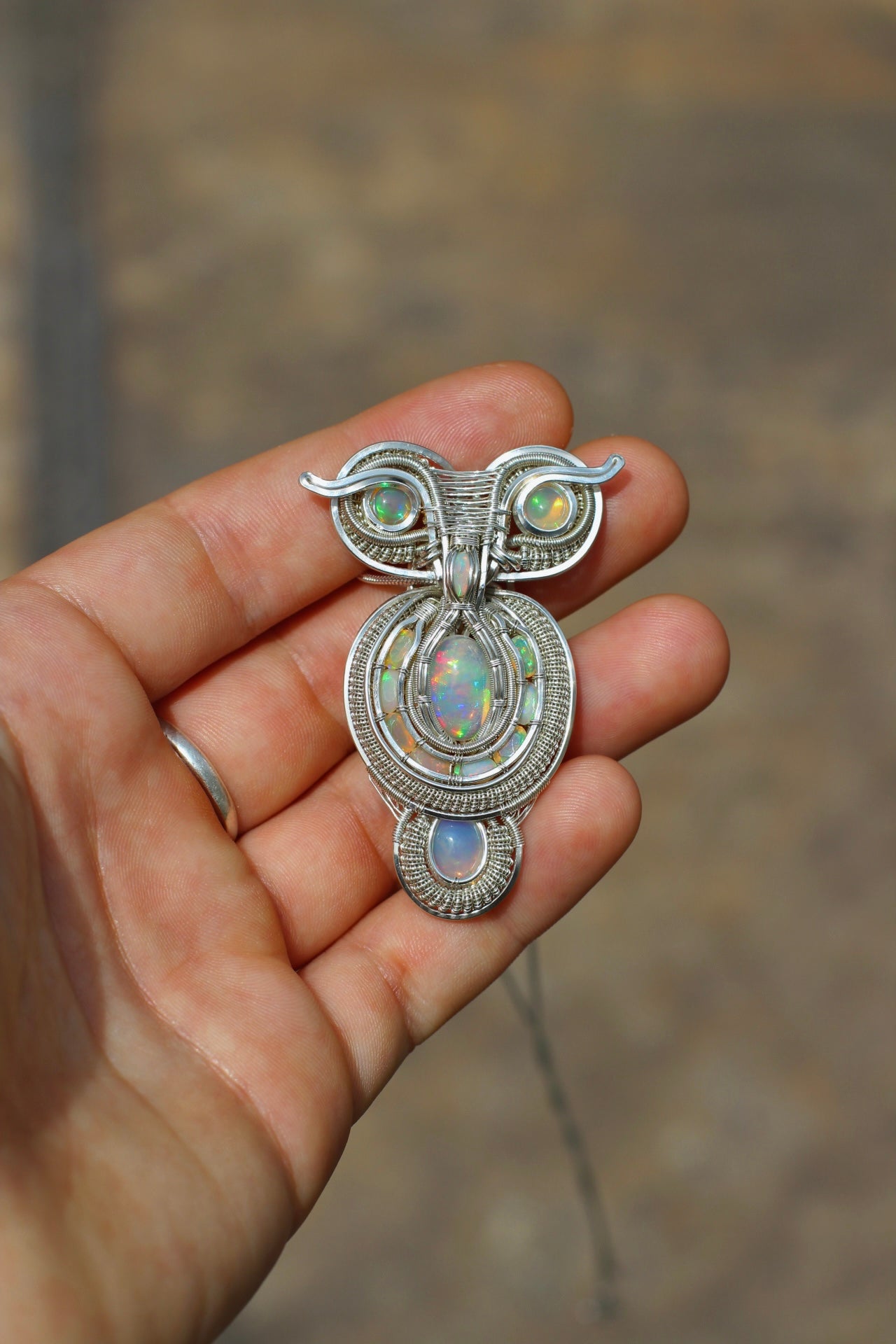 Ethiopian Opal Owl Pendant