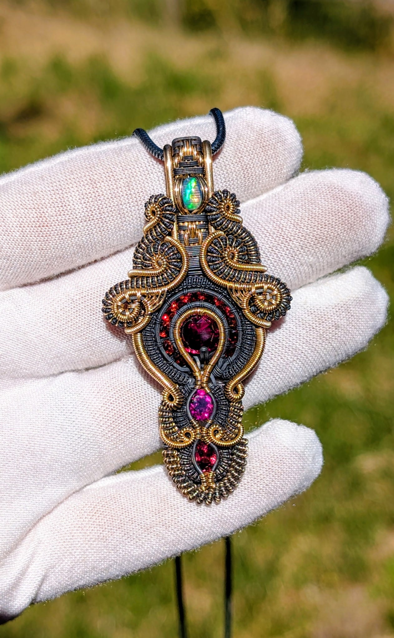 Twisted Up Wraps Collaboration - “Lyra” Garnet & Opal Pendant