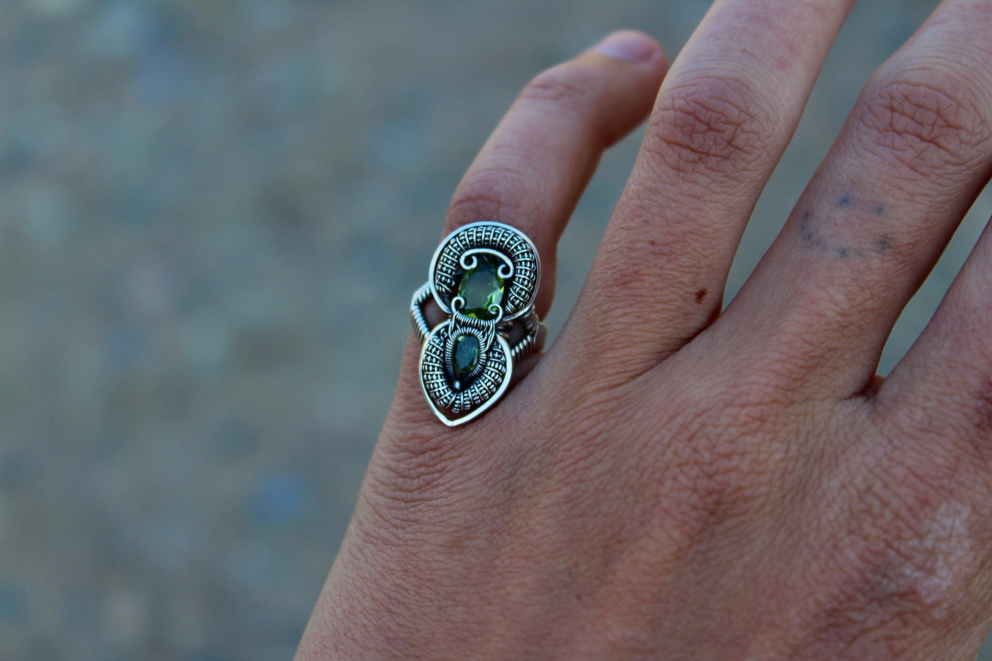 Peridot and Tourmaline Ring - Size 3