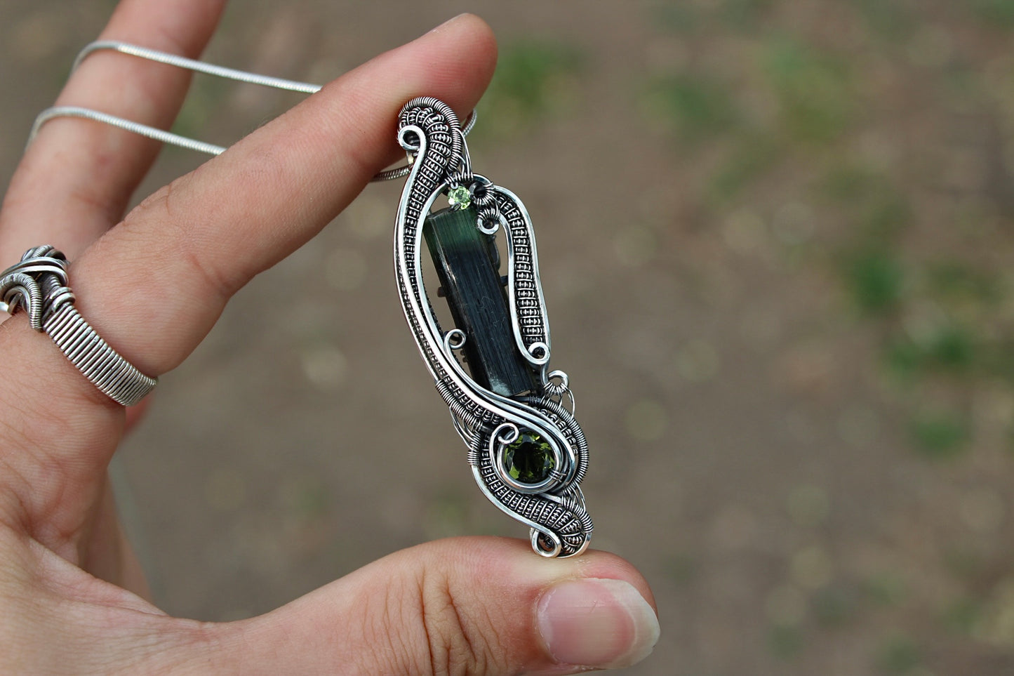 Tourmaline & Moldavite Pendant