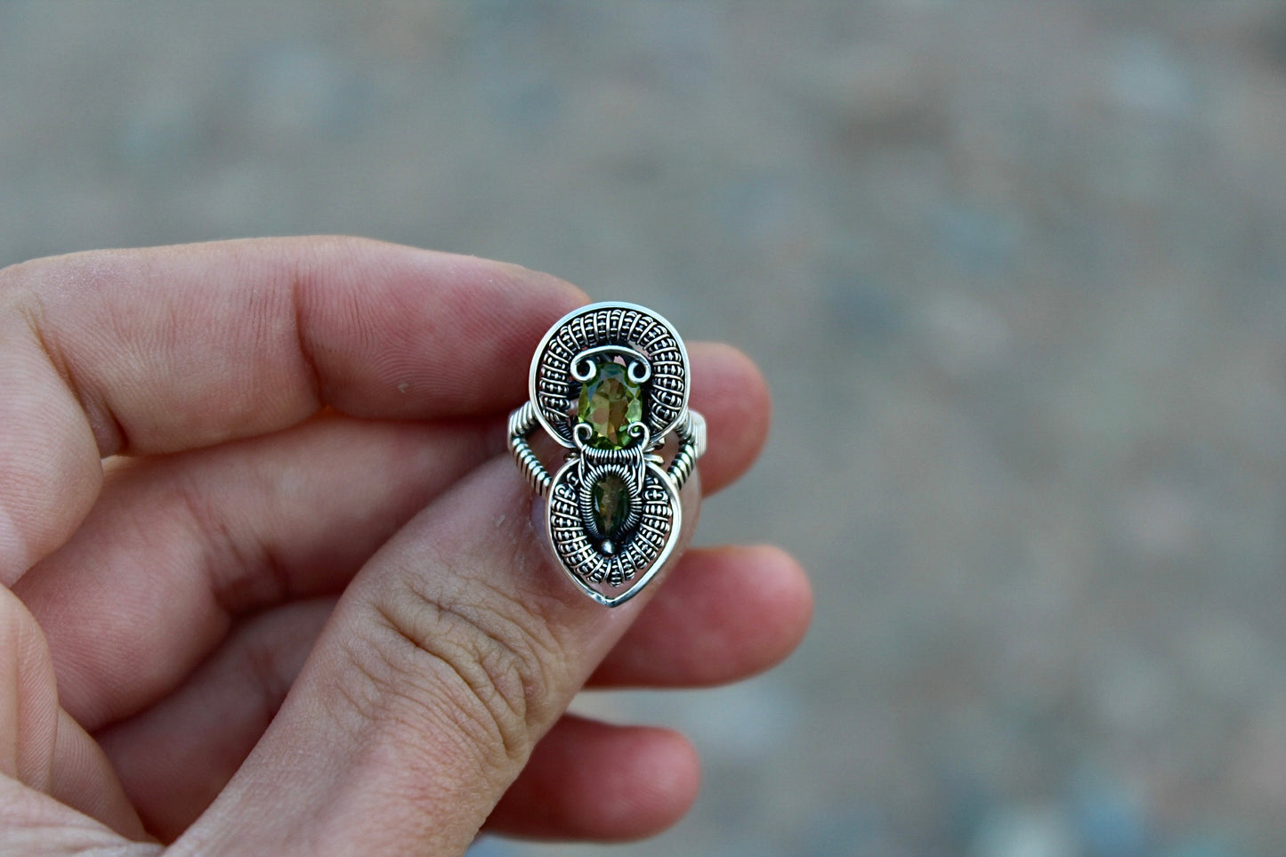 Peridot and Tourmaline Ring - Size 3