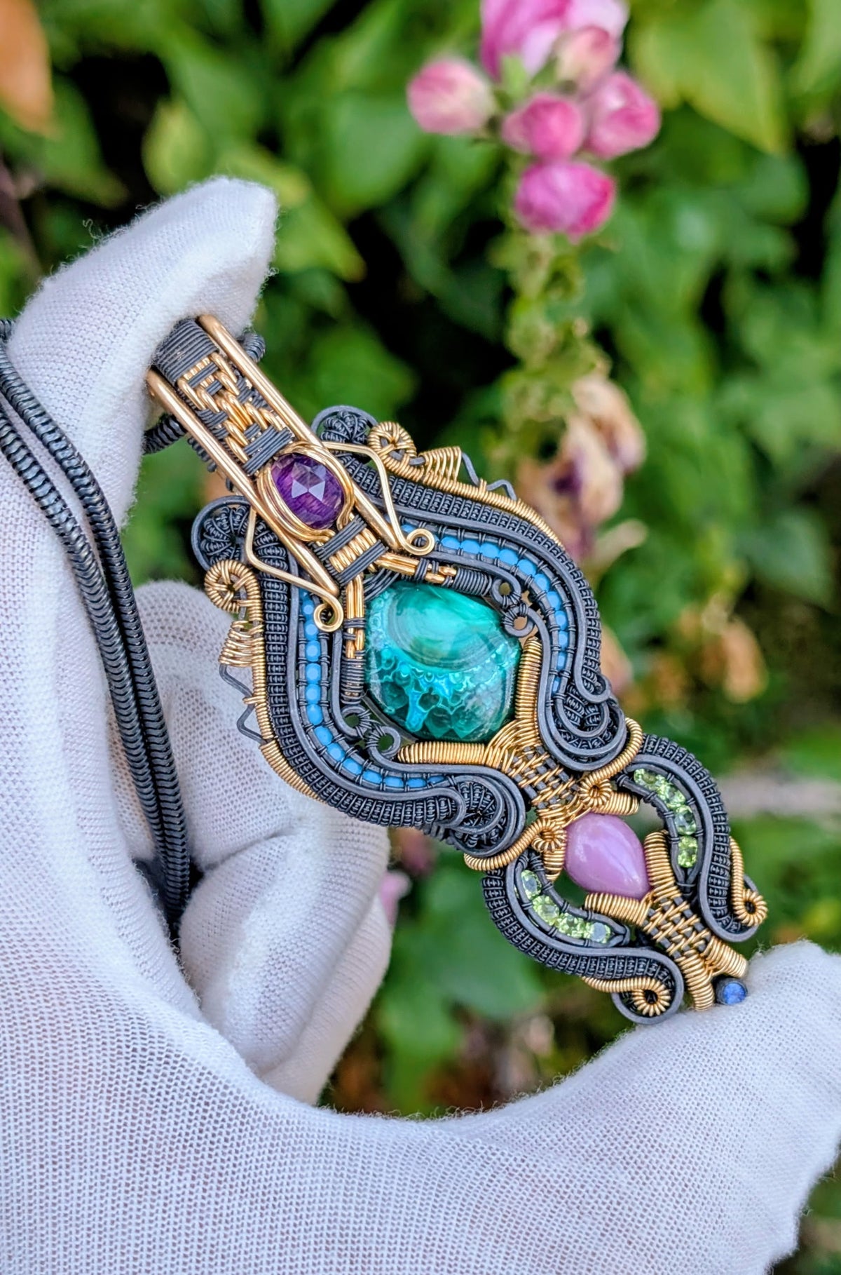 Twisted Up Wraps Collaboration - “Caspian” Chrysocolla Malachite Pendant