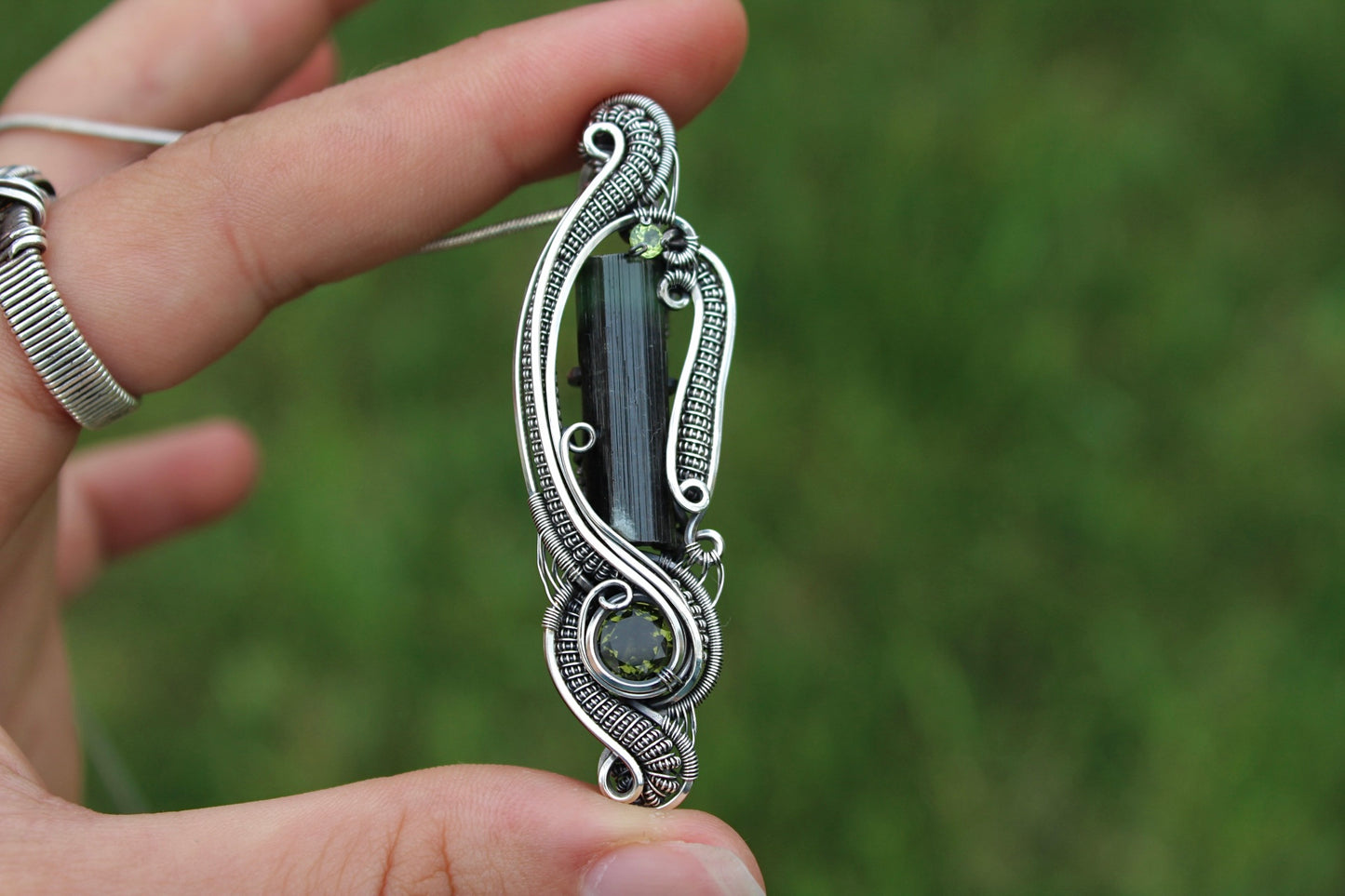 Tourmaline & Moldavite Pendant