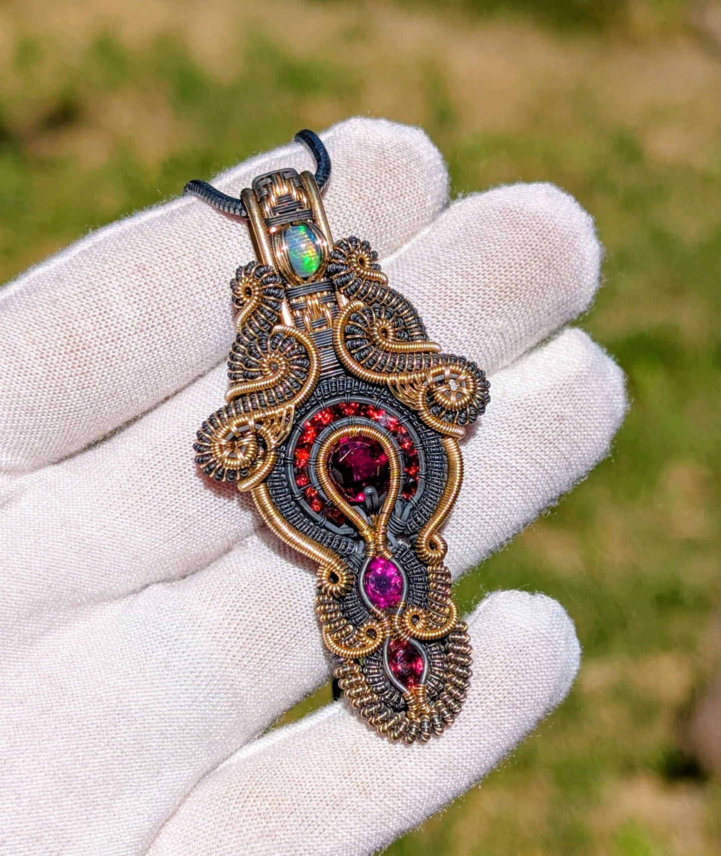 Twisted Up Wraps Collaboration - “Lyra” Garnet & Opal Pendant
