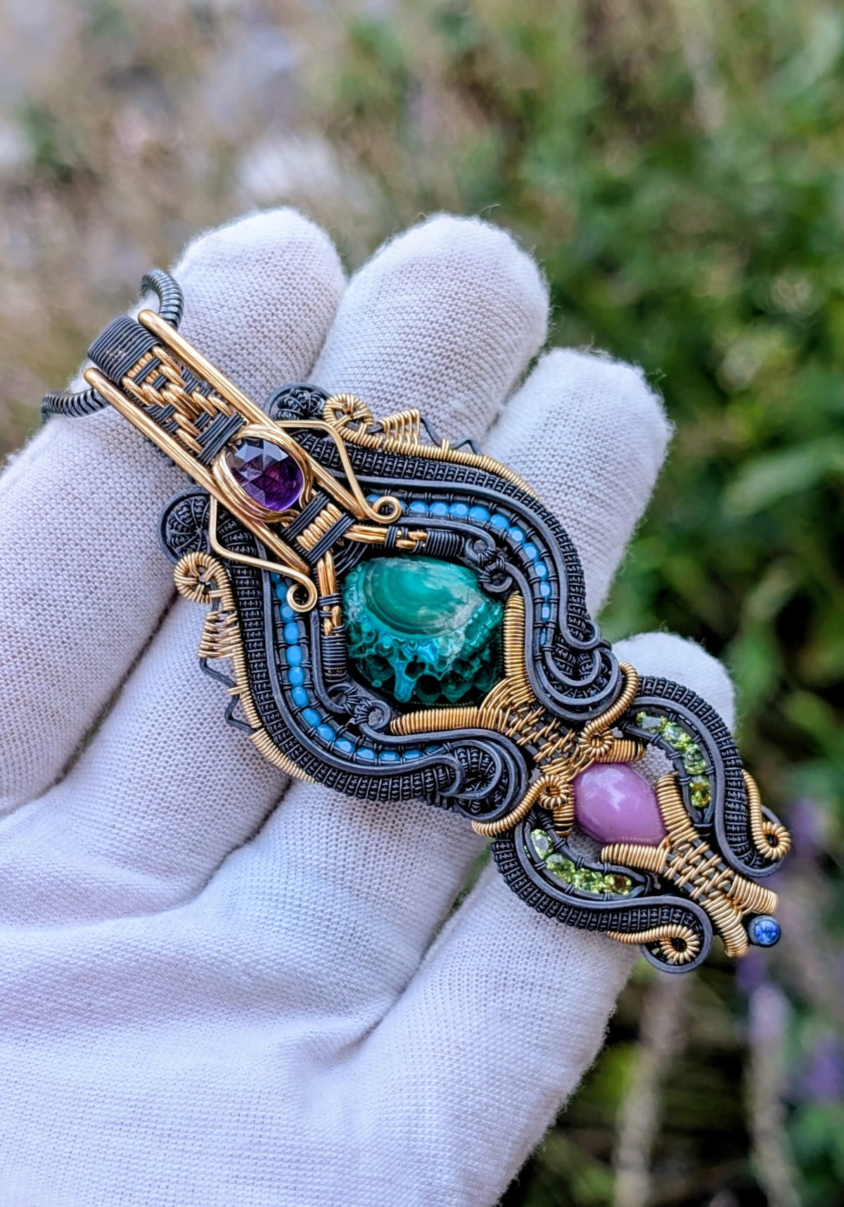 Twisted Up Wraps Collaboration - “Caspian” Chrysocolla Malachite Pendant