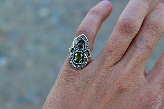 Peridot and Tourmaline Ring - Size 3