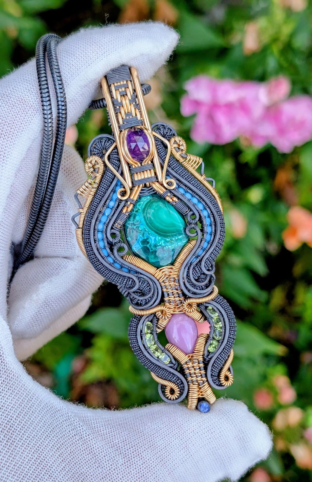 Twisted Up Wraps Collaboration - “Caspian” Chrysocolla Malachite Pendant