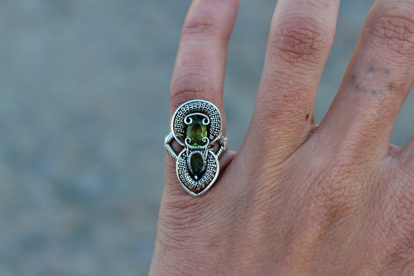 Peridot and Tourmaline Ring - Size 3