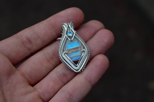 Rainbow Moonstone and Blue Topaz Pendant
