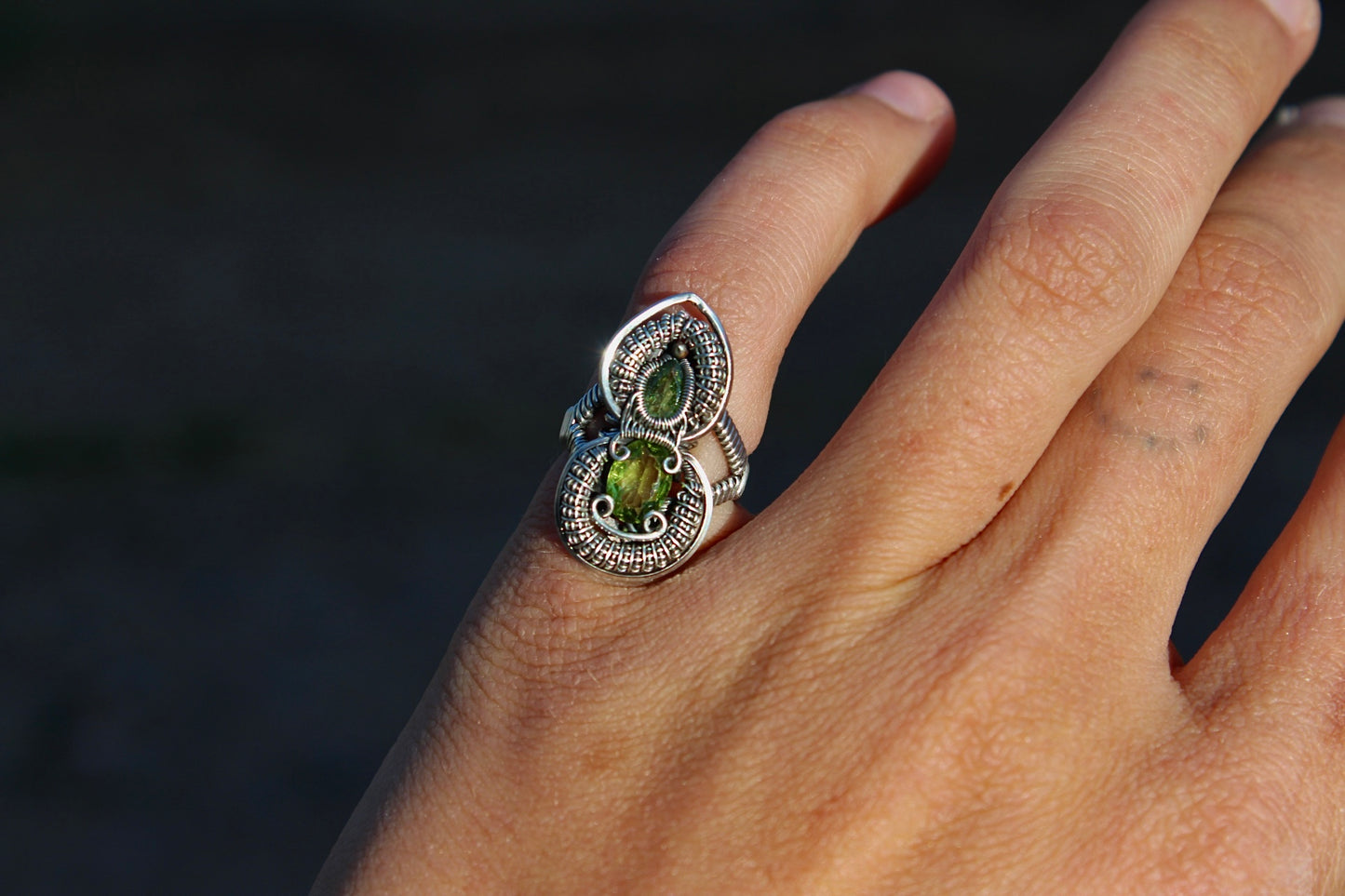 Peridot and Tourmaline Ring - Size 3