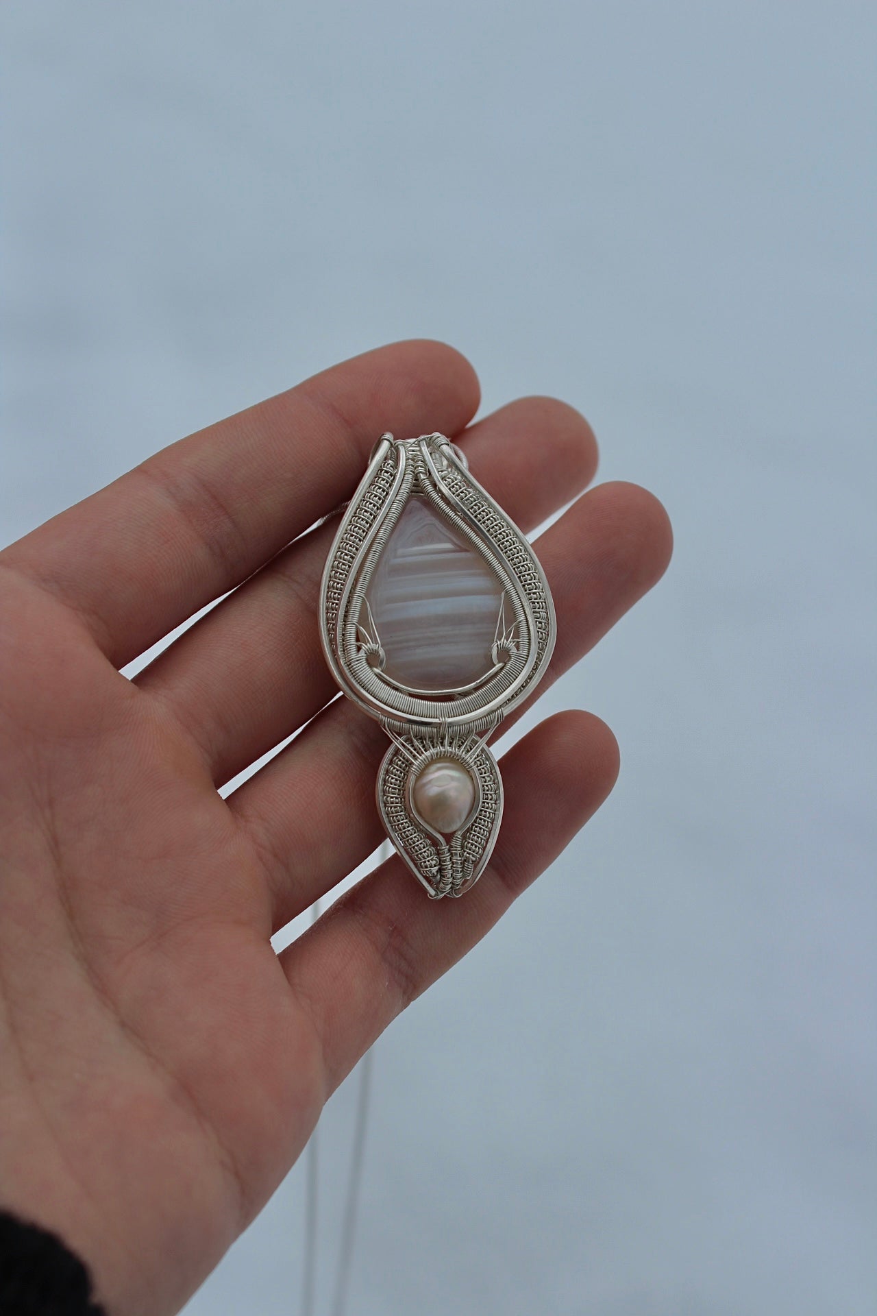 Botswana Agate and Pearl Pendant