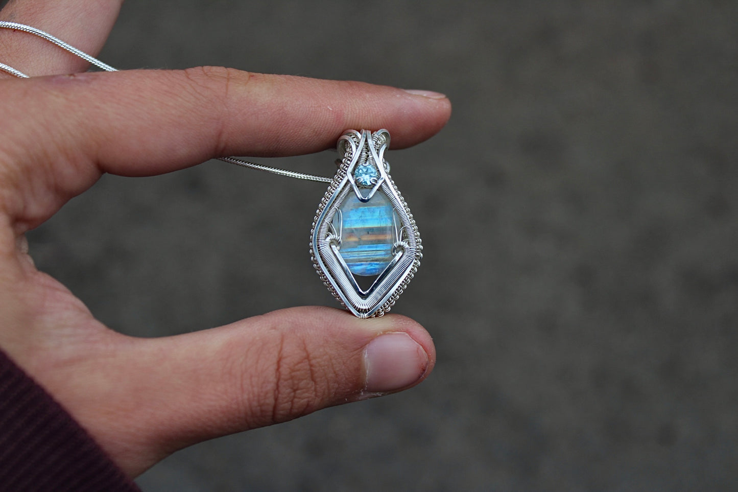 Rainbow Moonstone and Blue Topaz Pendant