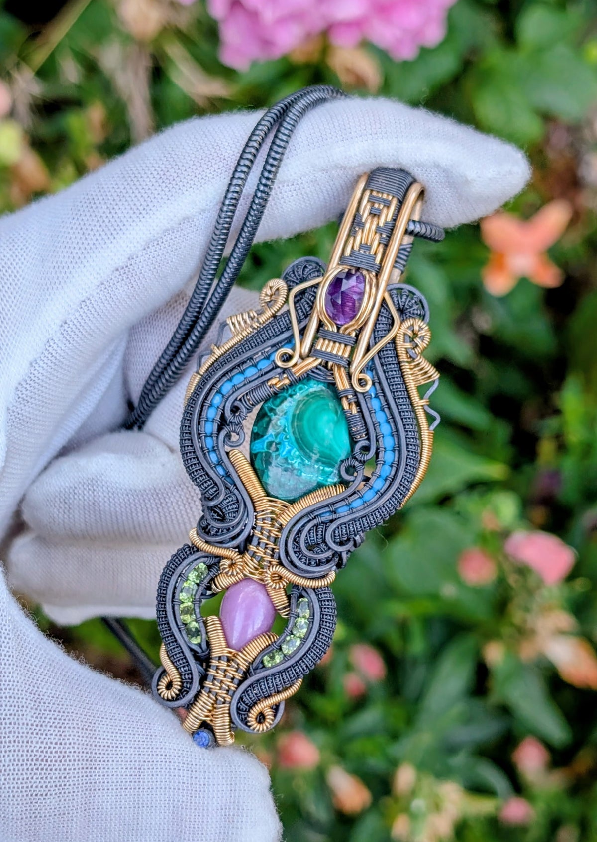 Twisted Up Wraps Collaboration - “Caspian” Chrysocolla Malachite Pendant