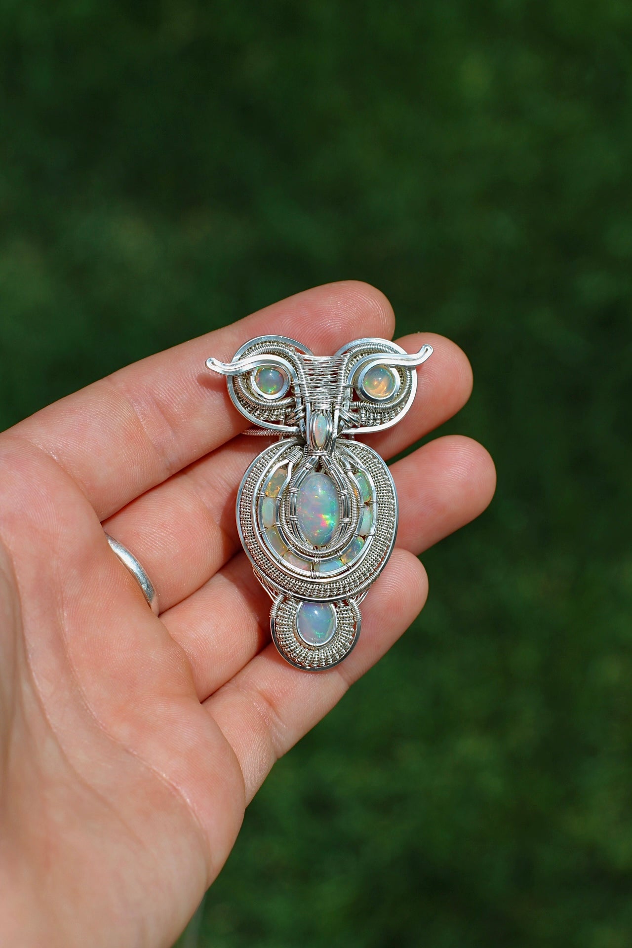 Ethiopian Opal Owl Pendant