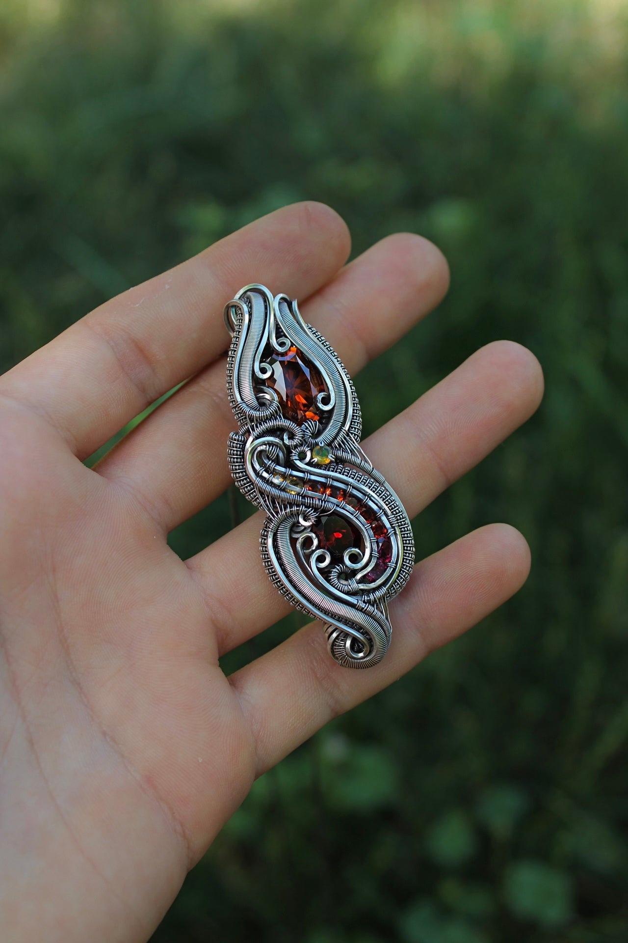 Midnight Sun- Zircon and Garnet Pendant